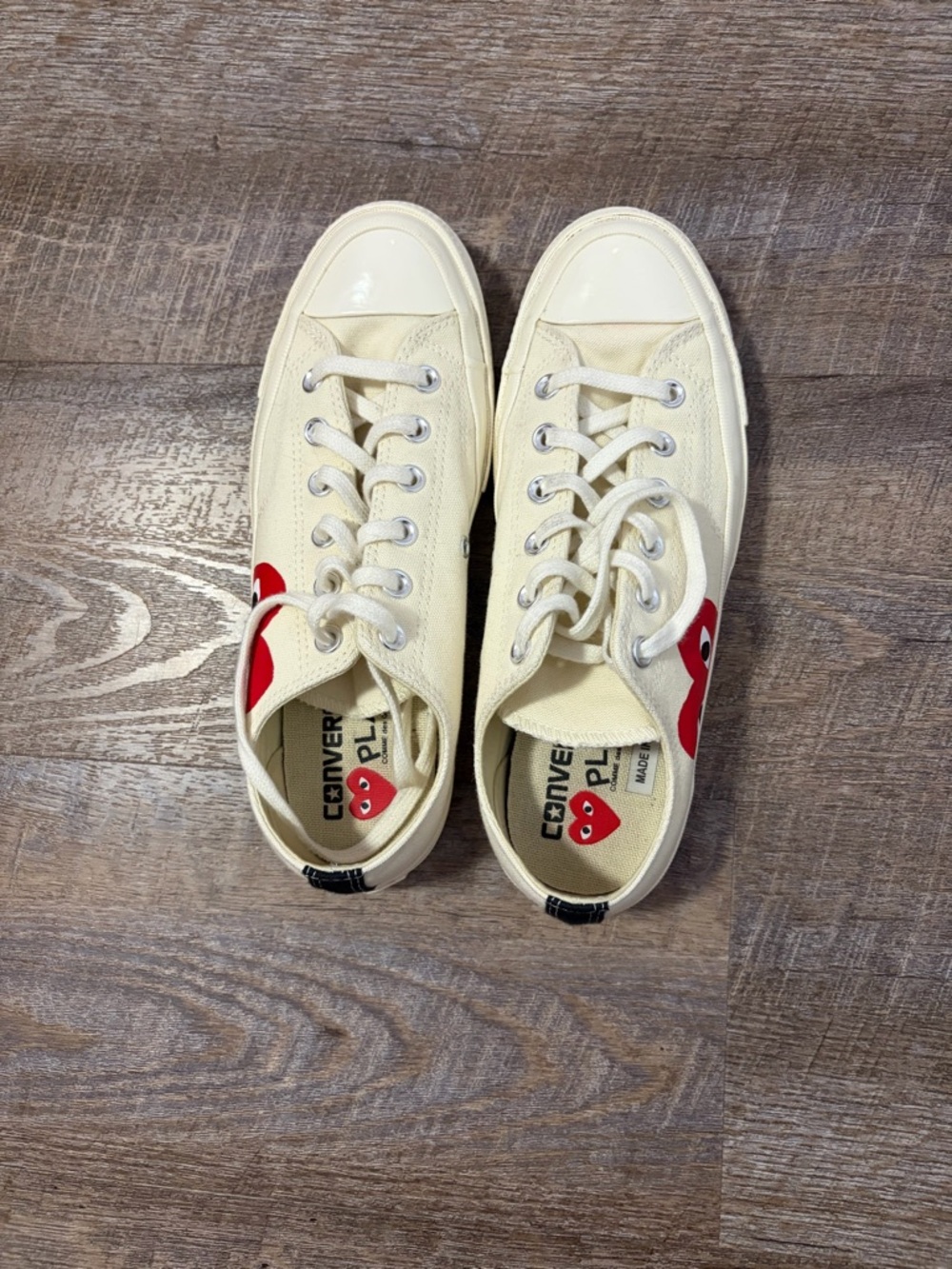 Comme des Garçons PLAY x Converse Ivory Low Top Sneakers